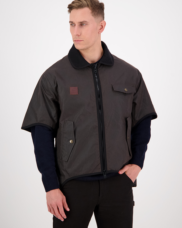 Men's 3/4 Sleeve Brown Oilskin Jacket